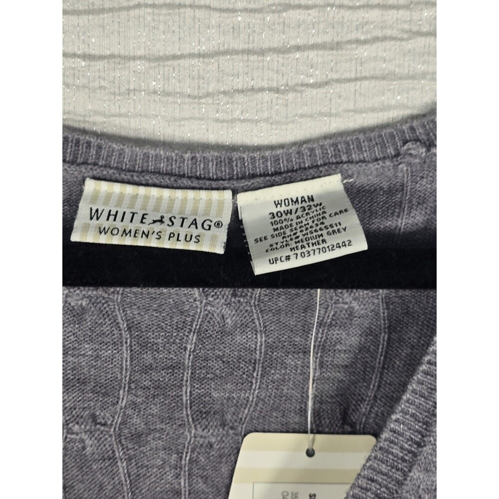 White Stag Shirt Top Womens 30W/32 Gray Cable Knit V Neck Short Sleeve Plus Soft - Picture 11 of 16